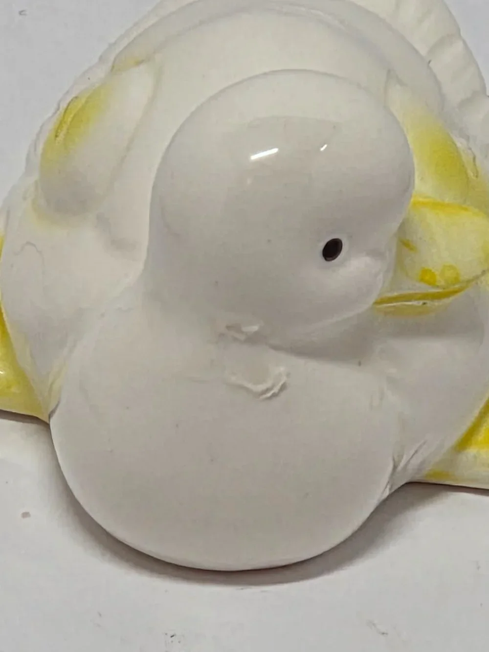 Set of 3 Ceramic Duck Figurines 4in Long 3in Tall White/Yellow Glossy